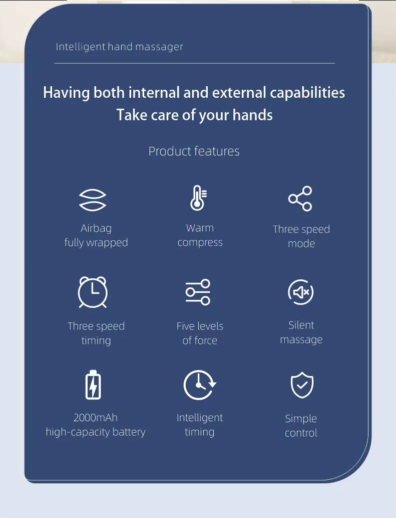 Portable Hand Massager, Cordless, Advanced Airwave Technology, Customized Mode & Heating Function, Long-Lasting Battery Life, Auto-Off Feature, Perfect for Daily Relaxation, Comfort, White, Ideal Gift for Christmas & Birthday